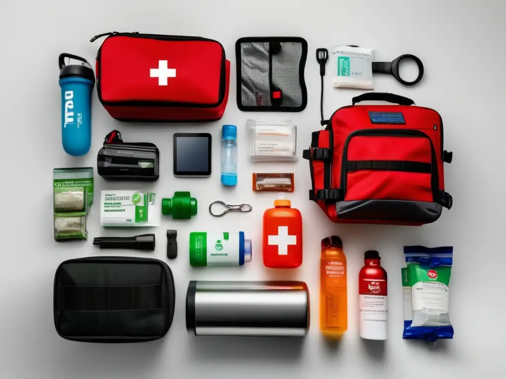 Kit de preparación para emergencias en fondo blanco