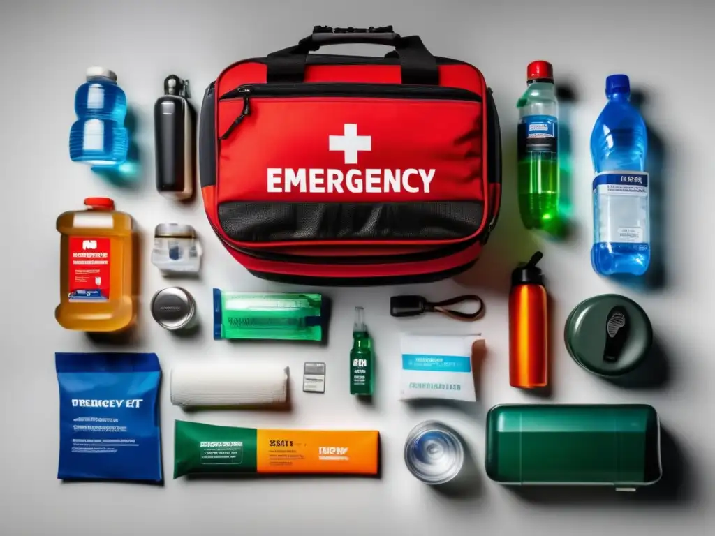 Preparación hogar: kit emergencia bien surtido, organizado y detallado