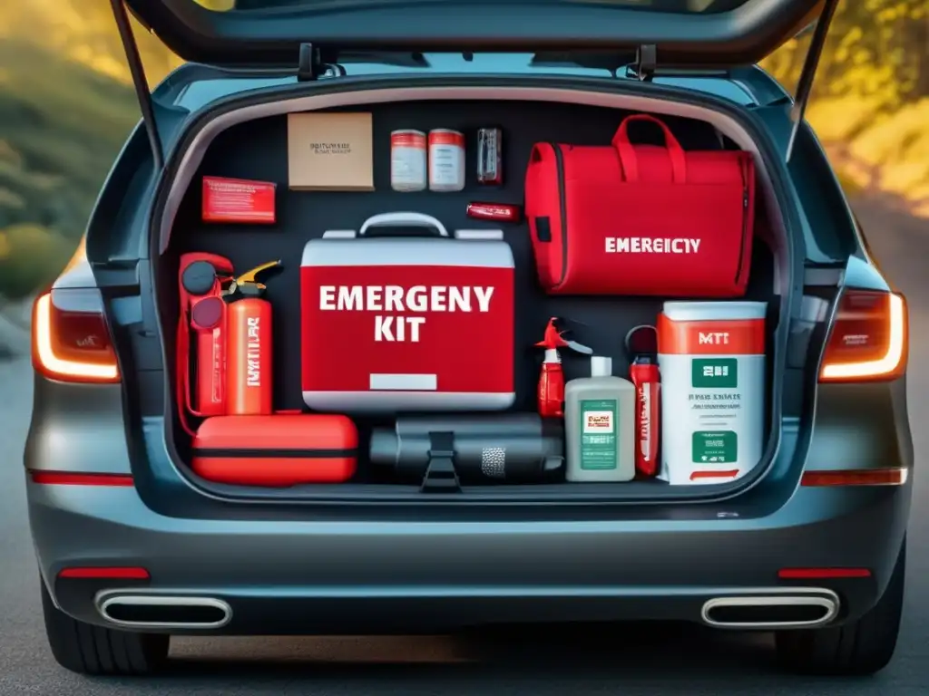 Kit de emergencia completo para vehículo con elementos organizados en una bolsa de alta calidad