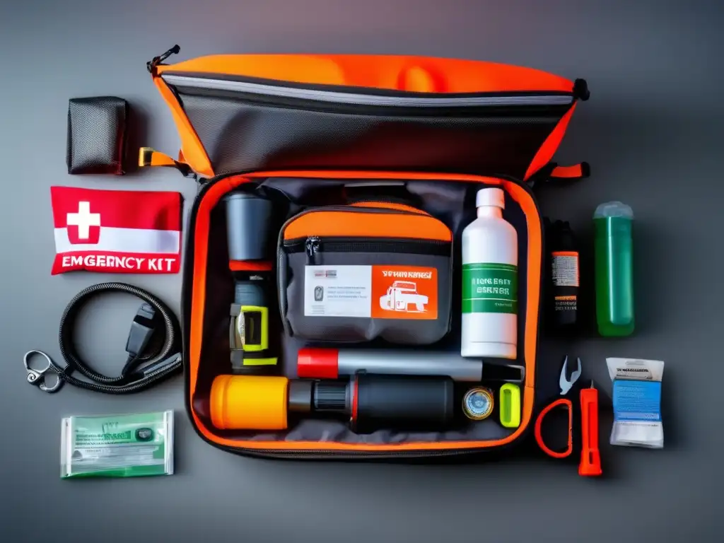 Kits de emergencia para vehículos: equipo moderno y completo en una bolsa compacta y elegante, incluye linterna, cables de arranque, inflador de neumáticos, botiquín, multitool y chaleco reflectante