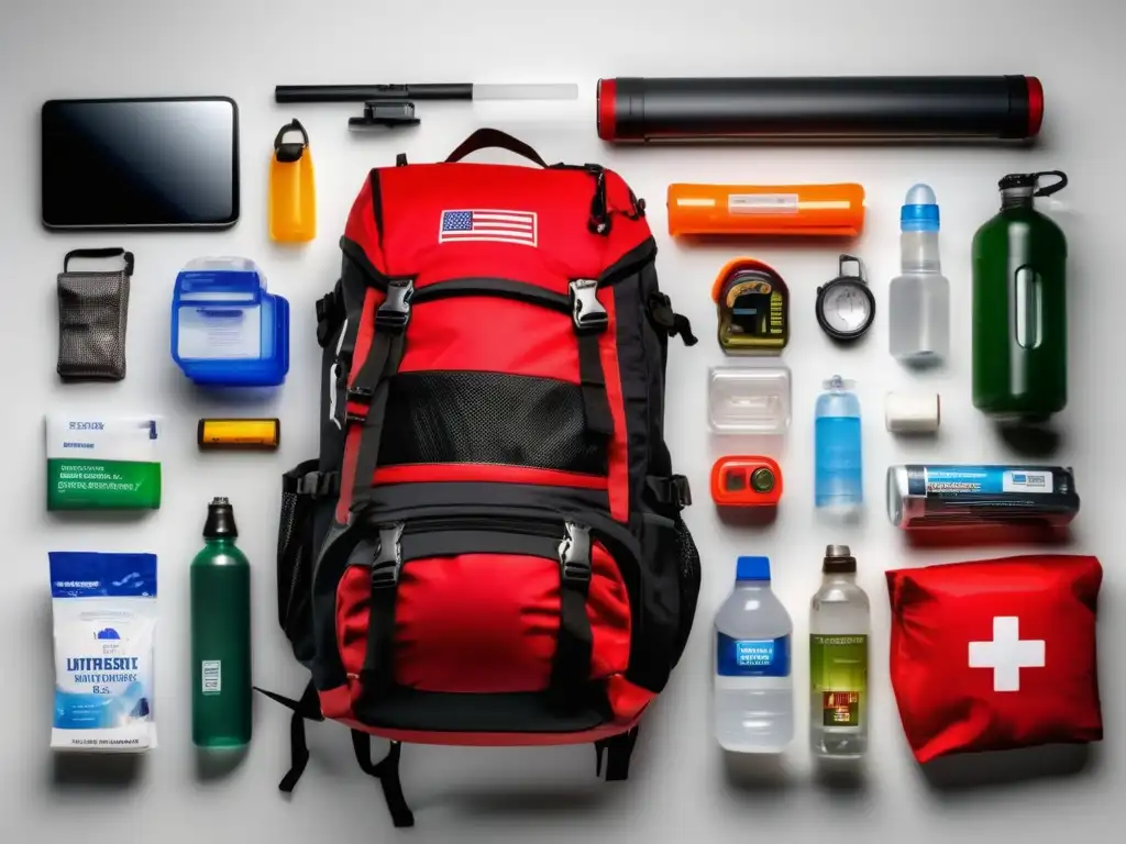 Kit de preparación para desastres humanos, 8k ultradetallado en una mochila impermeable con suministros esenciales