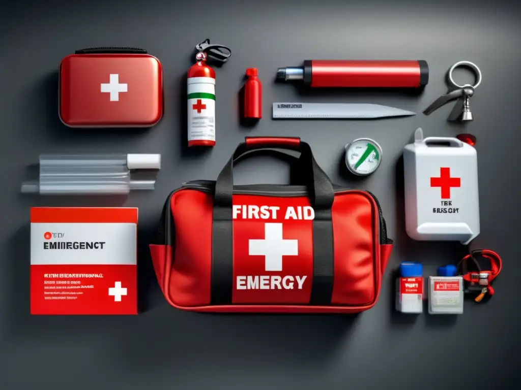 Kit de emergencia vehículo en imagen ultrarrealista, organizado y profesional