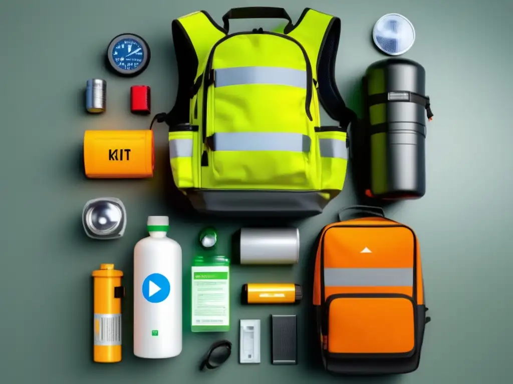 Kit de emergencia para vehículos completo, moderno y organizado en una mochila negra y gris