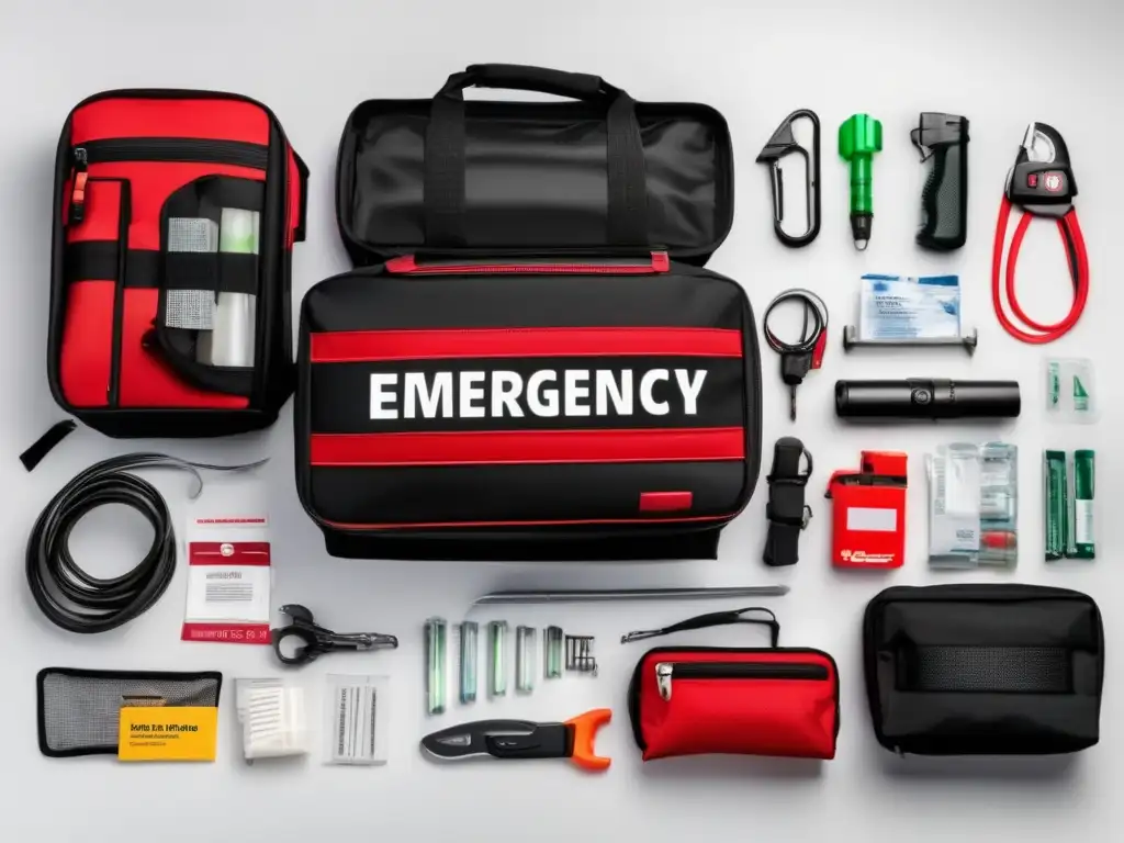 Kits de emergencia para vehículos: Organizado y funcional, este kit moderno contiene elementos esenciales para situaciones imprevistas en carretera