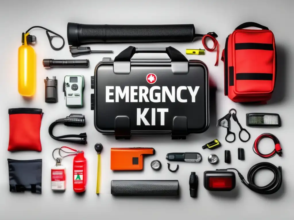 Kit de emergencia para vehículos: elementos esenciales, calidad y organización en imagen ultradetallada 8k