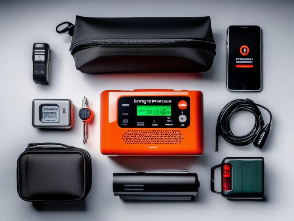 Kit de emergencia moderno con radio de onda corta y accesorios