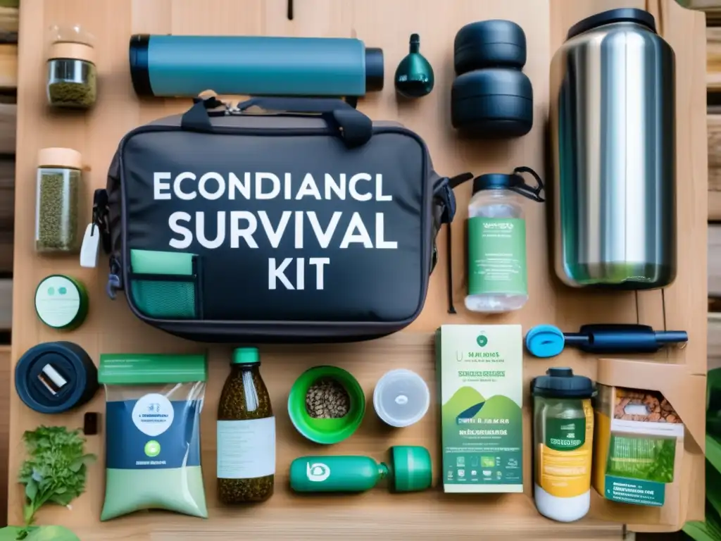 Preparacionismo ecoconsciente: Recicla, reutiliza y sobrevive con un kit de supervivencia ecológico de 8k+ en una mesa de madera sostenible