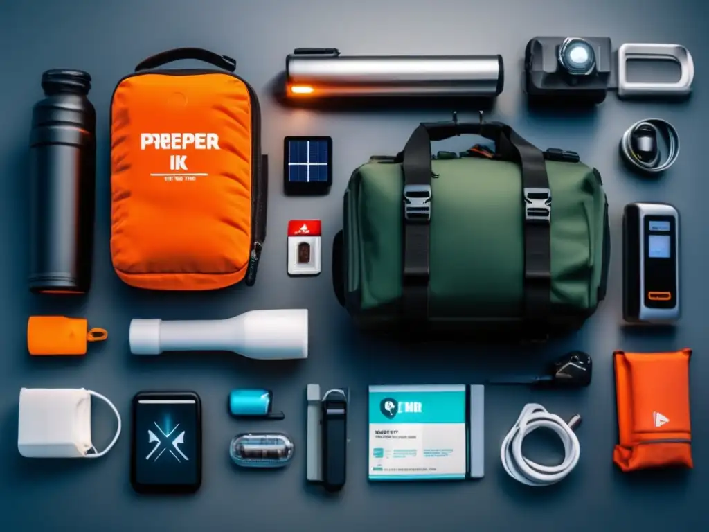 Guía de supervivencia para preppers: kit moderno y completo con multitool, purificador de agua, cargador solar, firestarter, botiquín y guías informativas