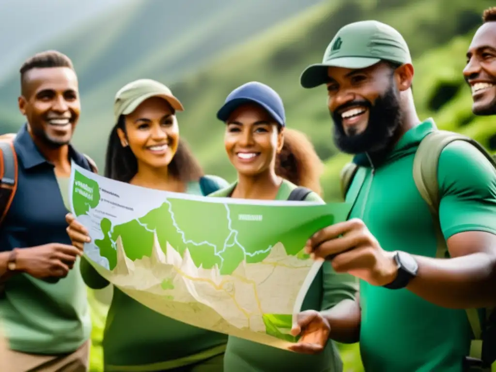 Liderazgo en preparacionismo exitoso con equipo en bosque verde