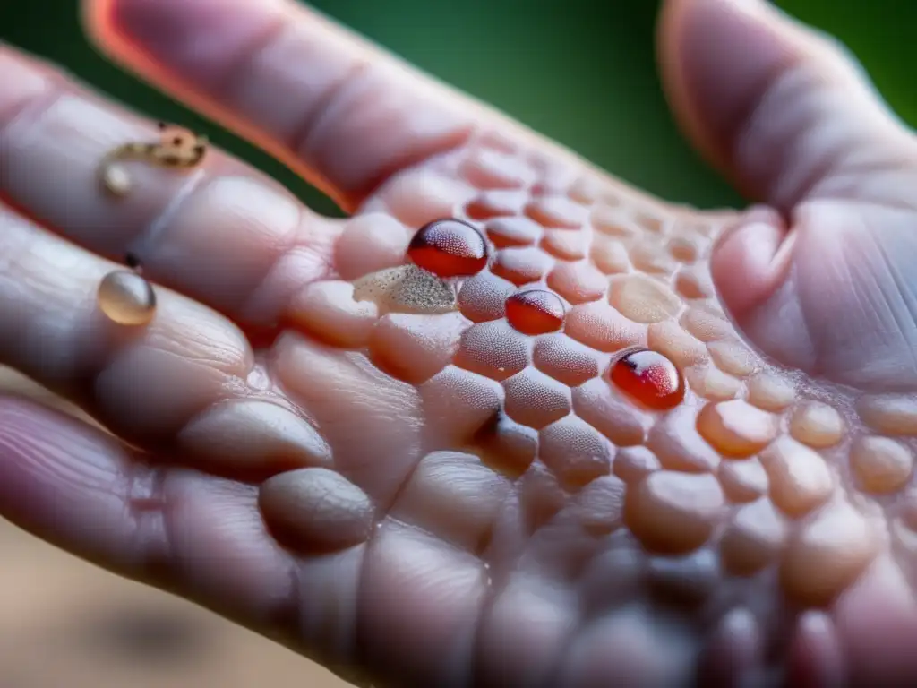 Mano con picaduras e mordeduras de insectos y serpiente