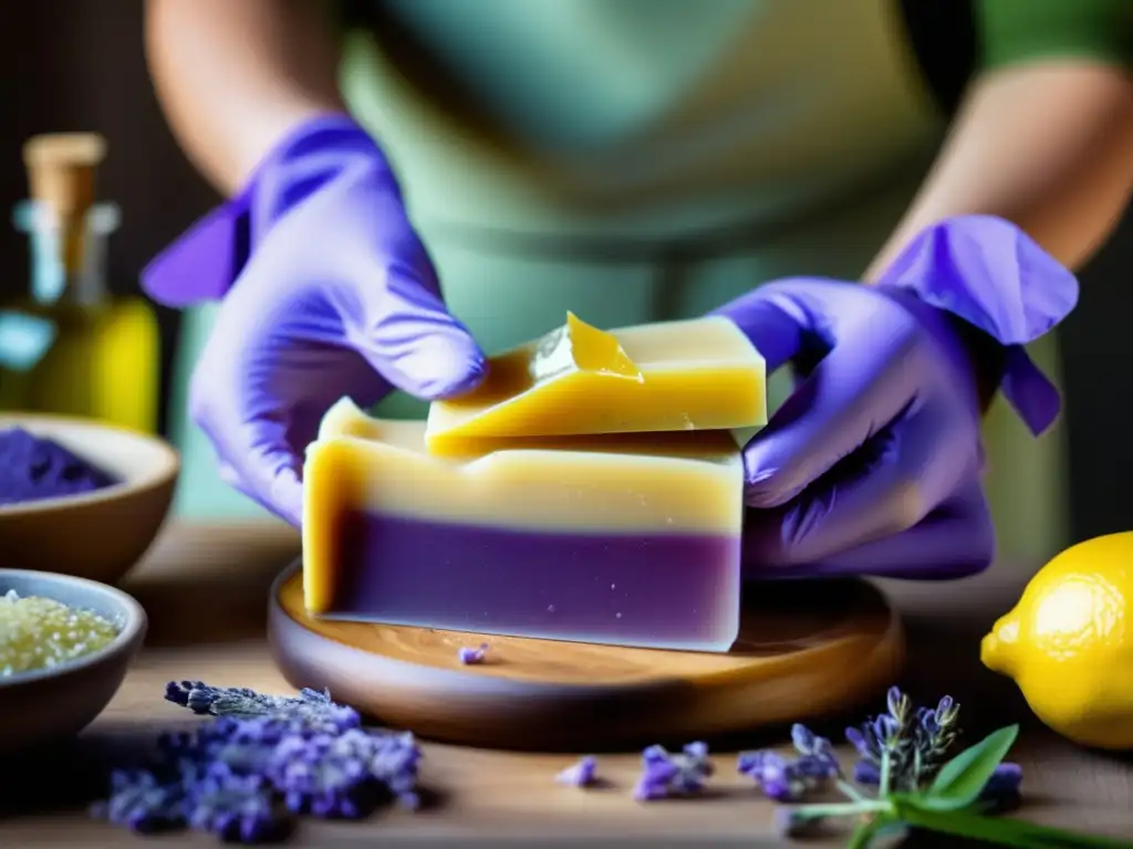 Jabón casero para emergencias: manos expertas mezclando ingredientes naturales en un bowl de vidrio