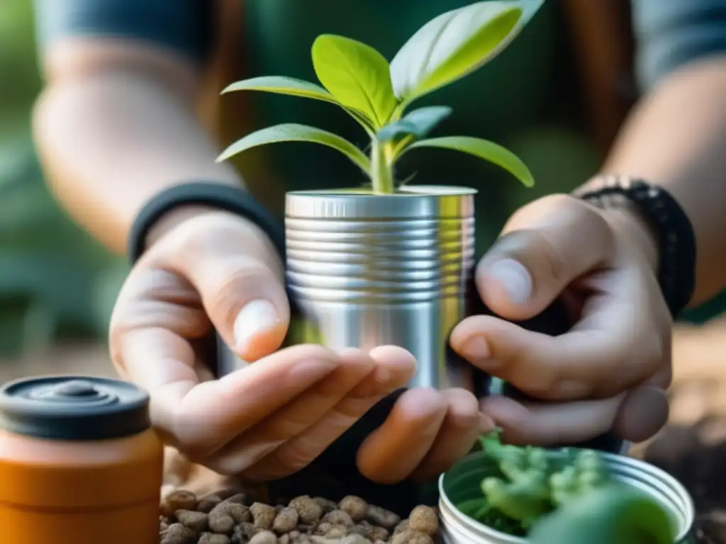 Reutilización de objetos para supervivencia: manos creativas transformando envases de plástico en herramientas prácticas