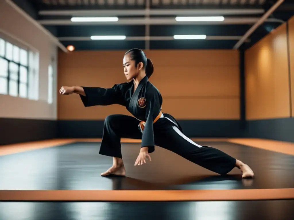 Técnicas defensa personal espacios cerrados preppers: Entrenamiento intenso en un moderno gimnasio con equipo y artes marciales