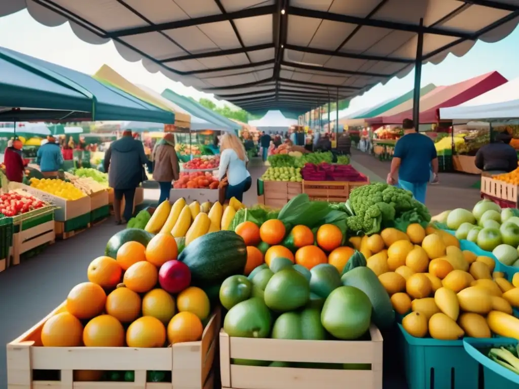 Ventajas alimentos en conserva - Mercado vibrante con abundantes opciones de frutas y verduras frescas