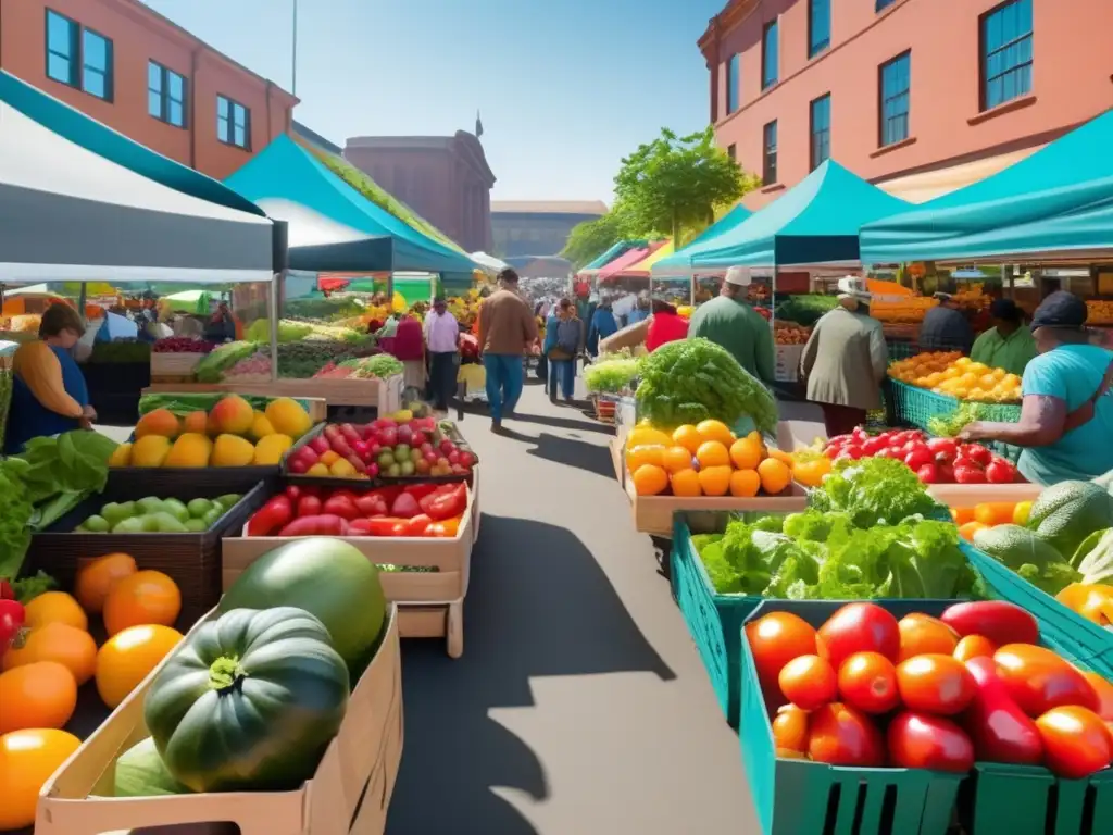 Mercado animado con frutas y verduras coloridas