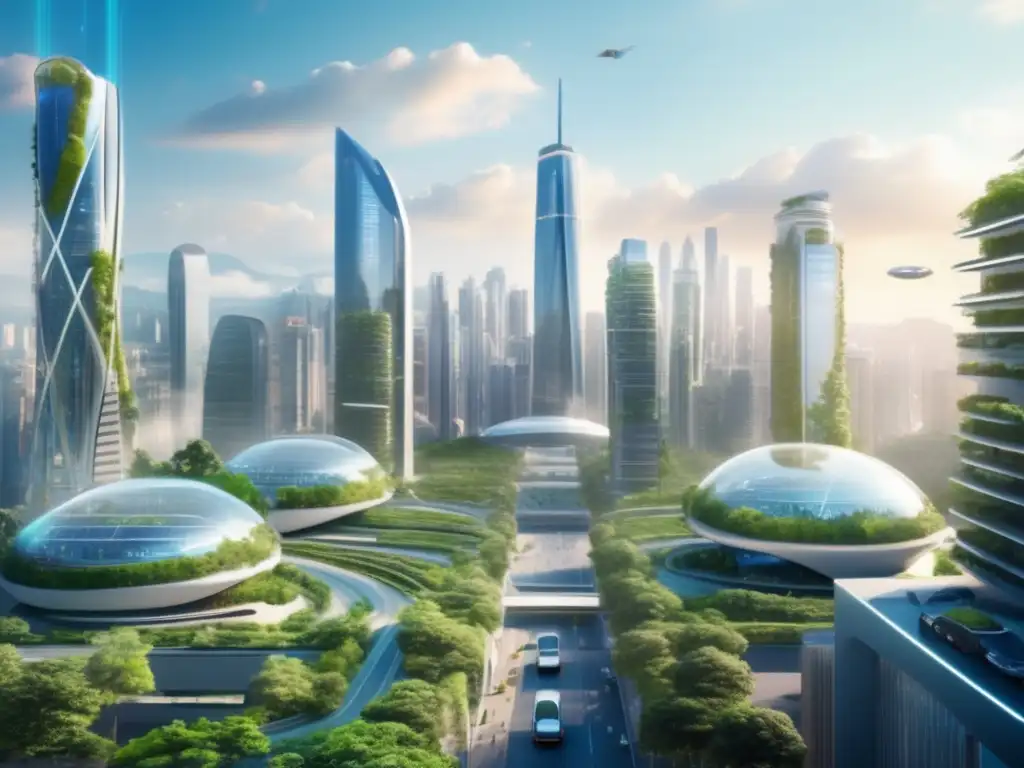 Ciudad futurista con naturaleza, tecnología y preparación ante el cambio climático