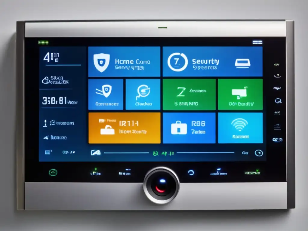 Moderno sistema de seguridad para el hogar con control panel, sensores y cámara de vigilancia de alta resolución