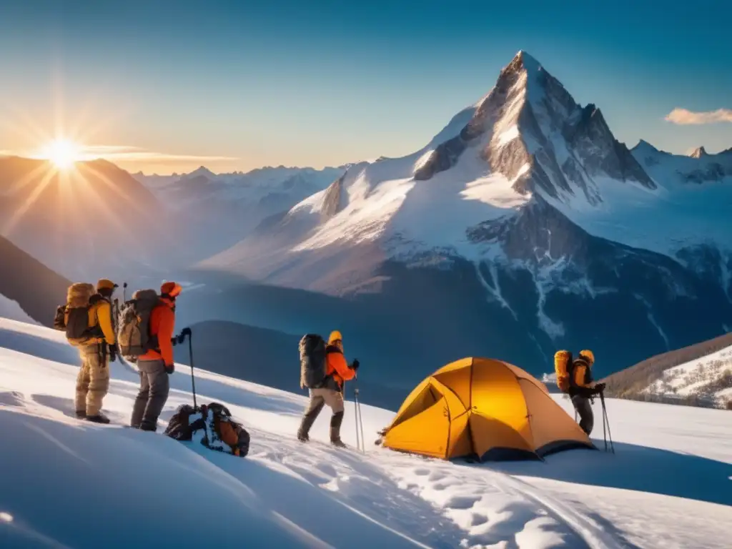 Montañas nevadas y preppers en acción Técnicas de supervivencia en aludes para preppers en majestuosa imagen de montañas nevadas