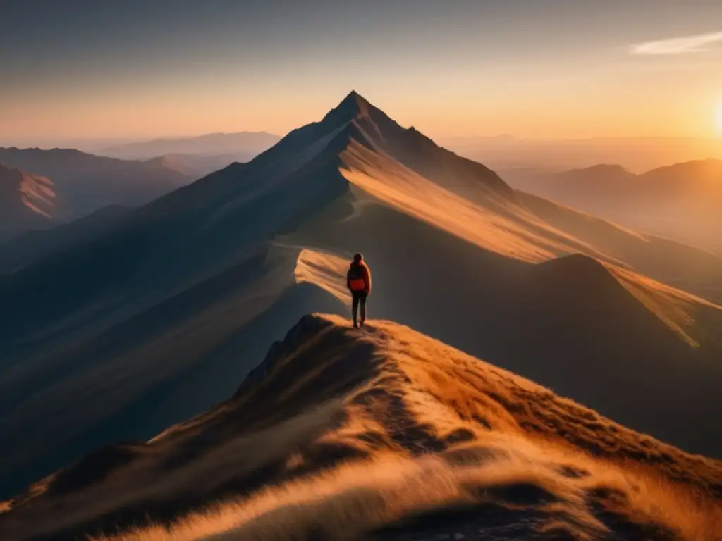 Persona reflexionando en montaña, simbolizando autoconocimiento y supervivencia