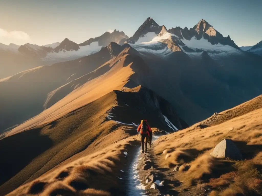 Majestuosa cordillera con picos nevados, hikers en ruta - Cursos de supervivencia en montaña