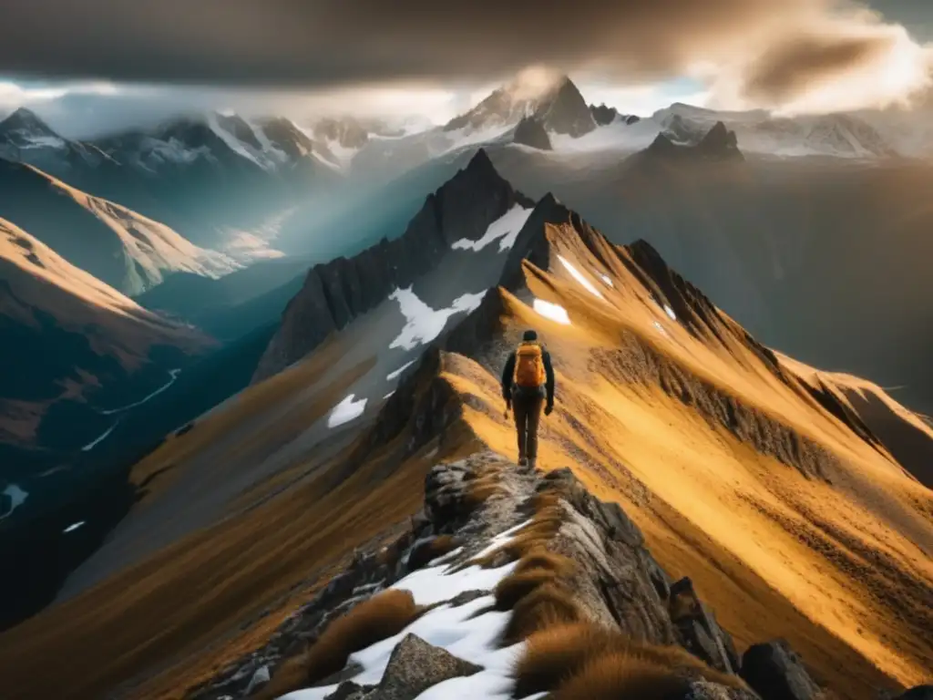 Montañas imponentes y desafiantes, hiker listo para la aventura - Técnicas de supervivencia en montañas