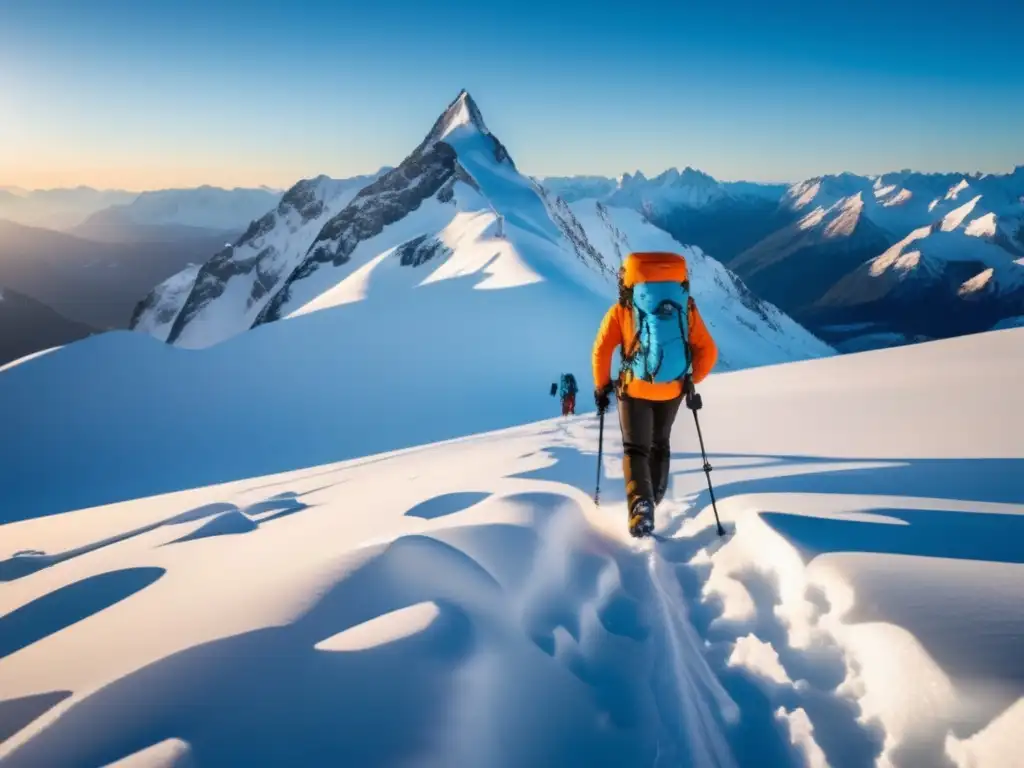 Preparación para el frío extremo: explorador en montañas nevadas