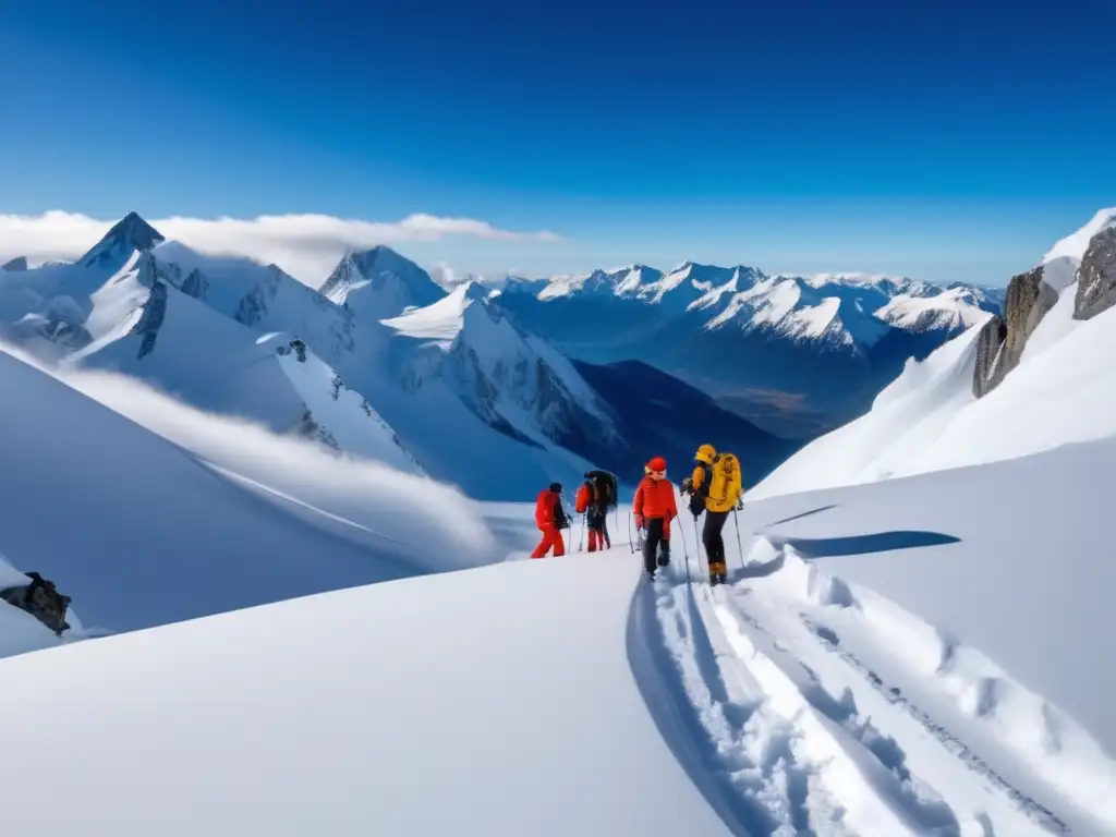 Montañeros preparándose para aventura en avalanchas