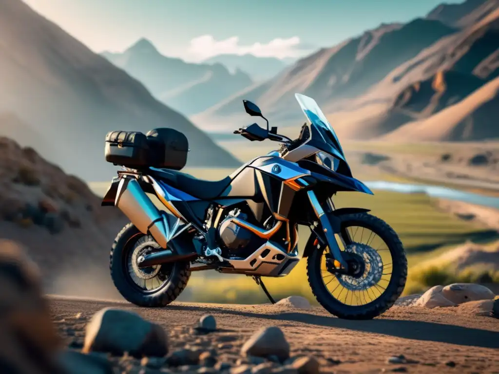 Inspección y mantenimiento de moto Motocicleta todo terreno en paisaje montañoso: inspección, mantenimiento y supervivencia