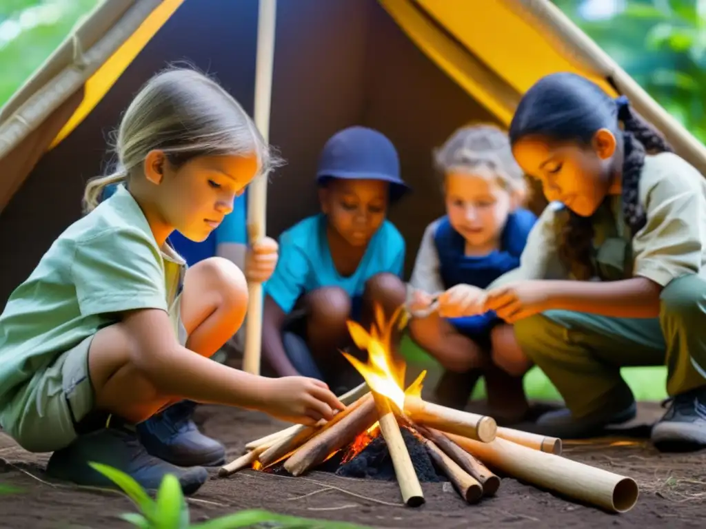 Técnicas de supervivencia para niños en un taller al aire libre