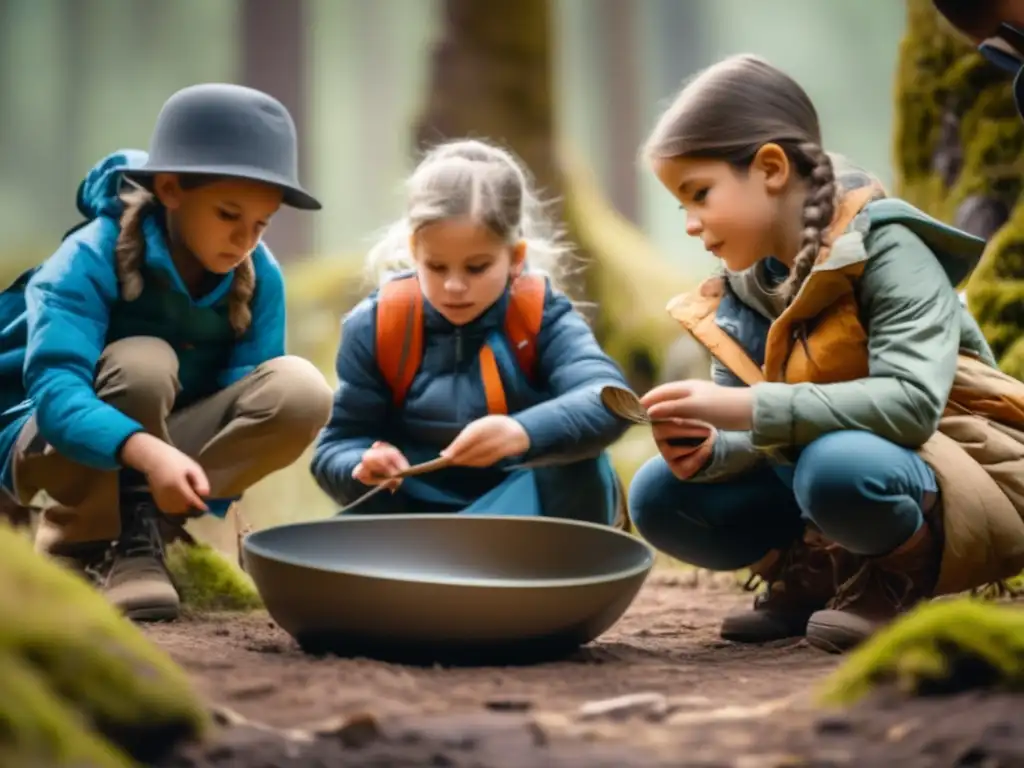 Niños aprendiendo técnicas de supervivencia al aire libre