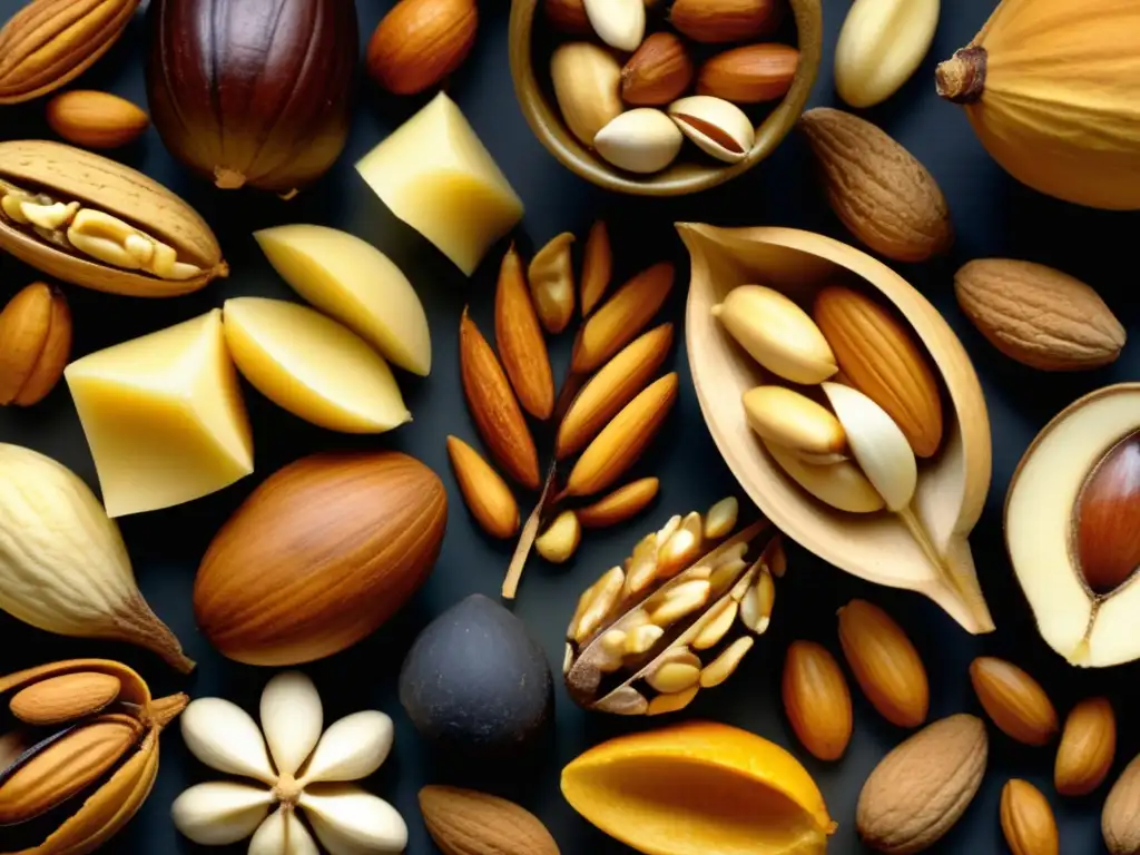 Almacenamiento de nueces y semillas: selección impresionante de variedad, colores y texturas en frascos transparentes