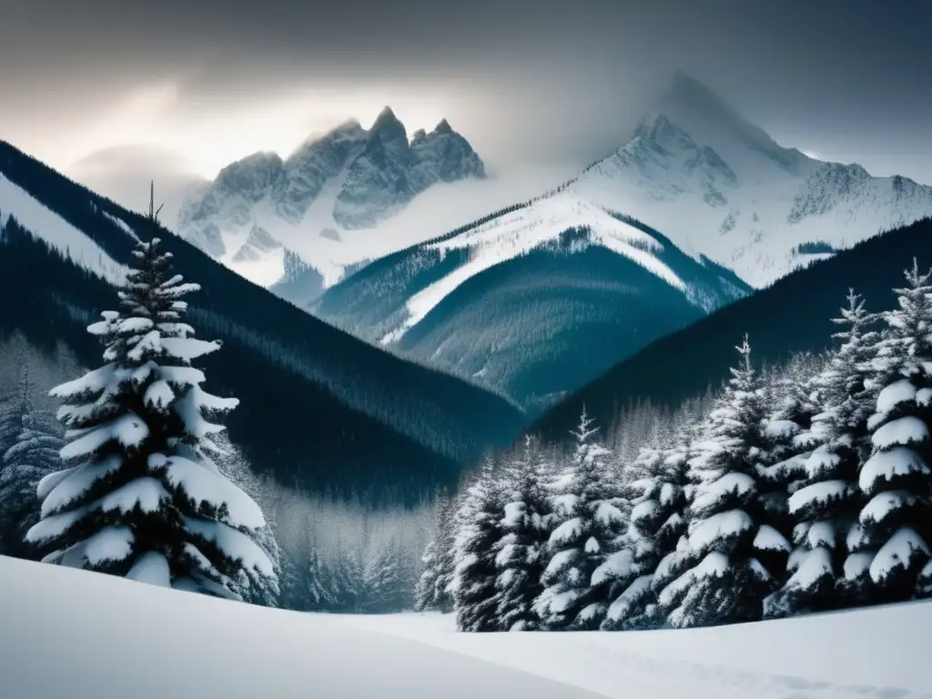 Preparación para tormenta de nieve en paisaje invernal