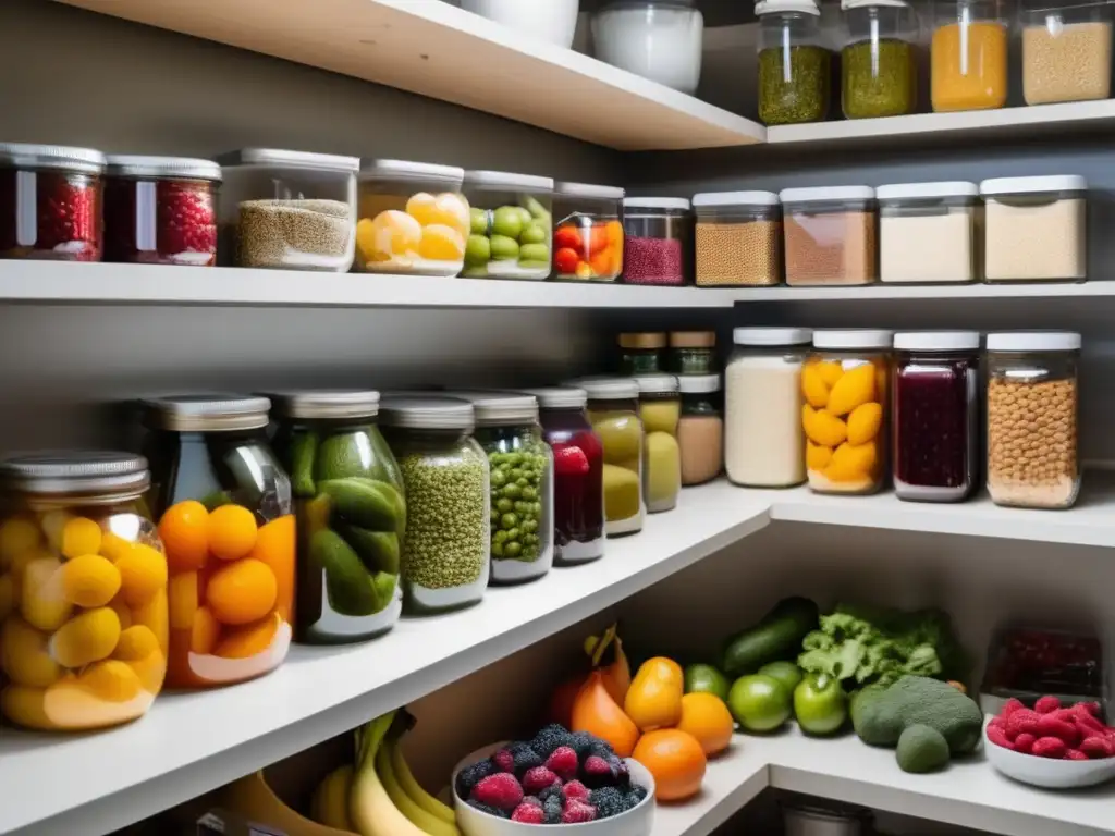 Técnicas caseras conservación frutas verduras - Despensa organizada con frutas y verduras preservadas en tarros y congeladas