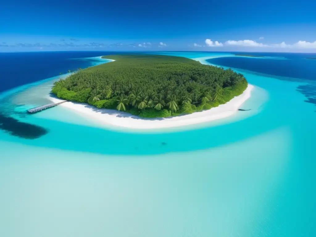 Vista aérea impresionante de una isla tropical rodeada de aguas turquesas cristalinas