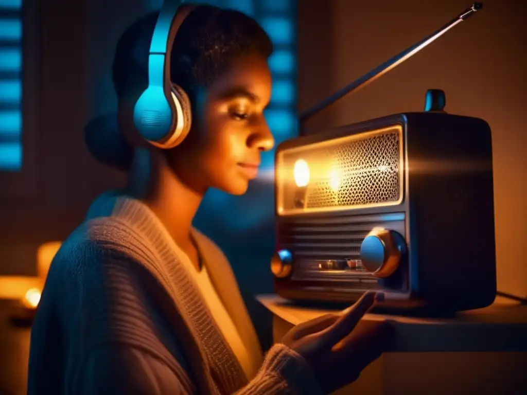 Persona sosteniendo radio en habitación oscura durante apagón total