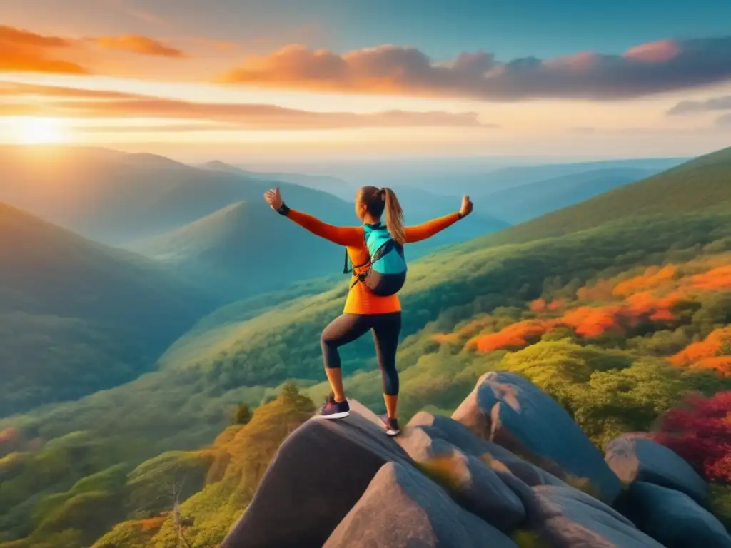 Persona en pose poderosa en un paisaje pintoresco, resaltando estrategias de huida en ataques