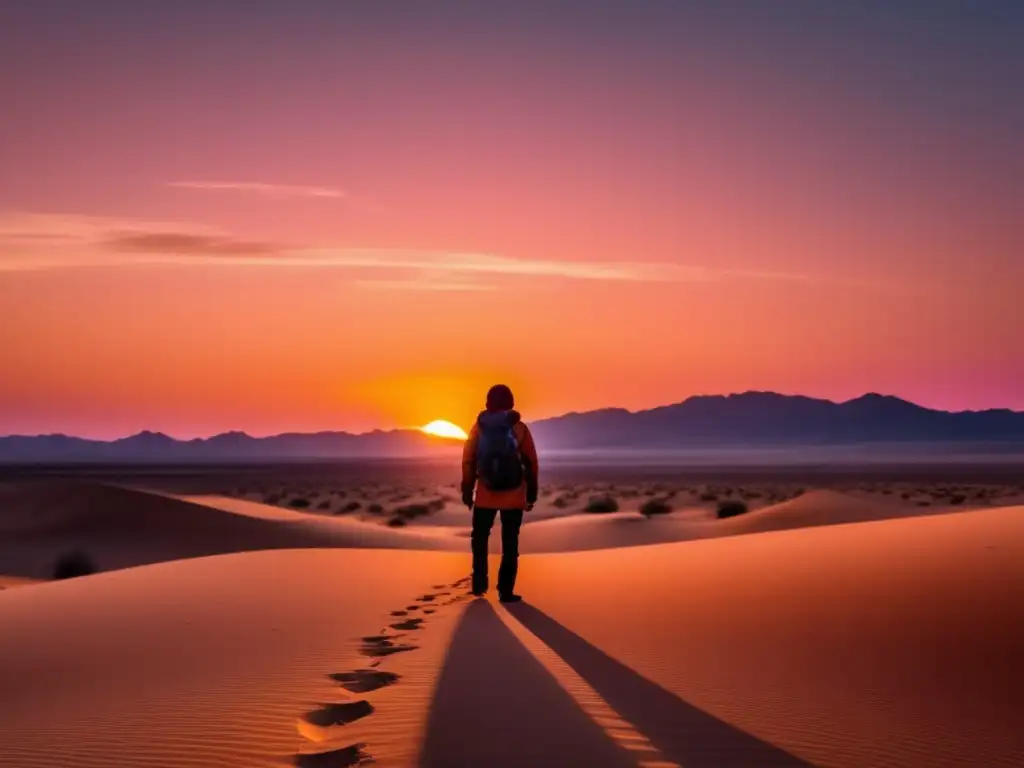 Persona resiliente en un desierto con falta de comida y agua, destaca preparación emocional