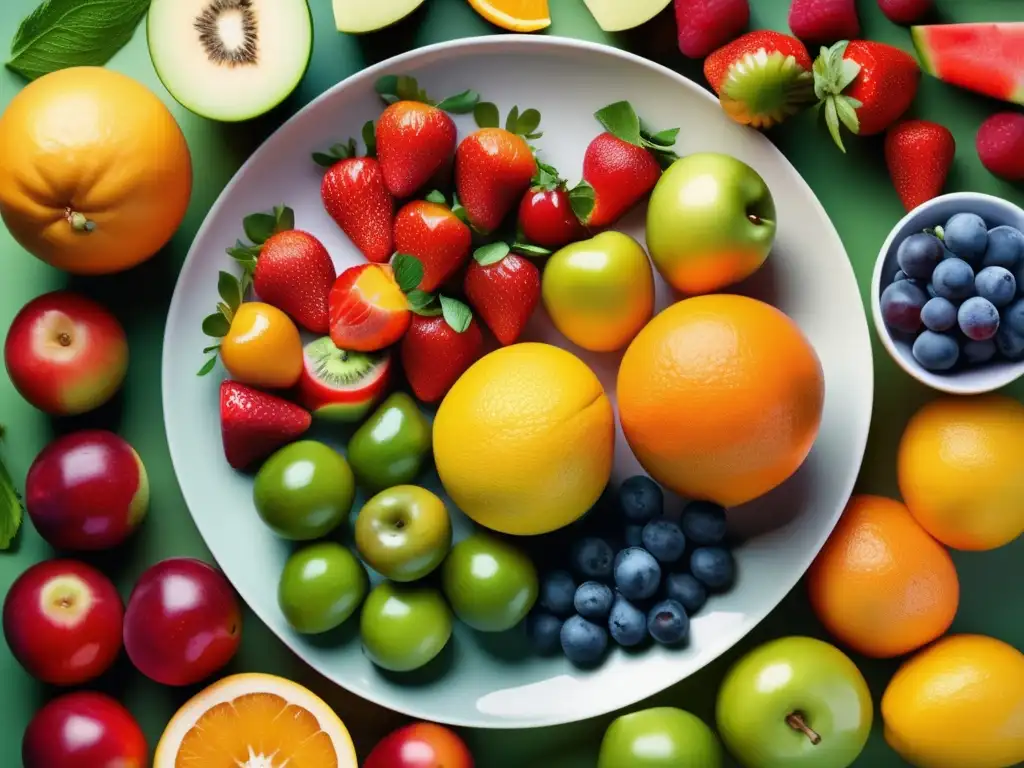 Plato de frutas y verduras coloridas, resaltando sus beneficios en crisis