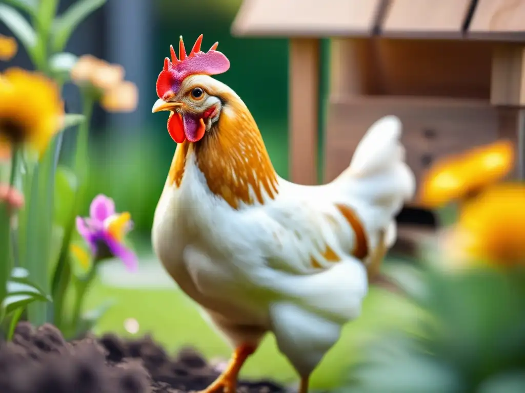 Gallina urbana feliz y saludable en un patio moderno - Beneficios gallinas urbanas preparacionismo