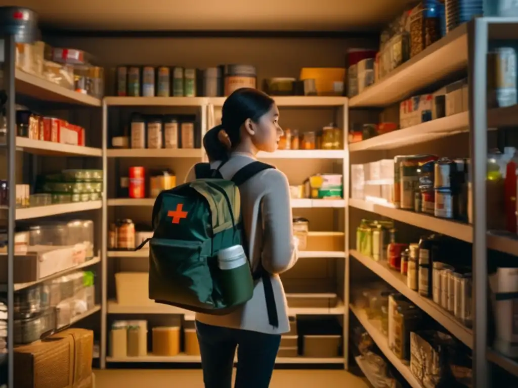 Guía de supervivencia para preppers en una habitación organizada con suministros y equipo de emergencia