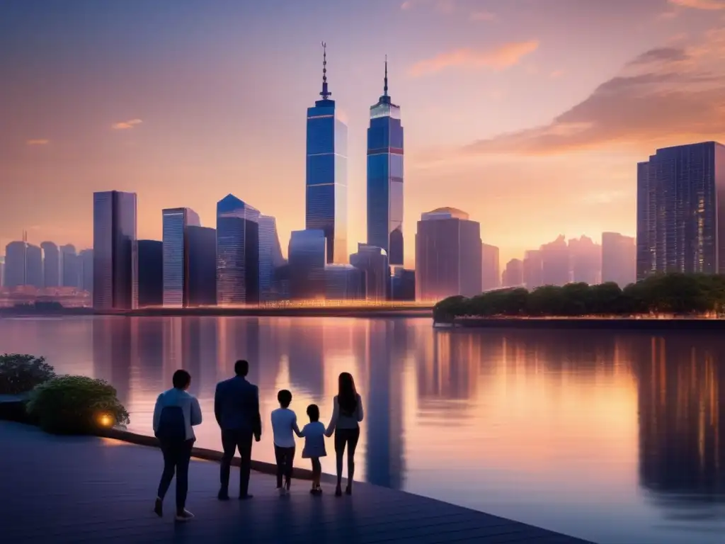 Familia preparada ante terremotos Un mapa detallado de riesgo sísmico en una ciudad moderna al atardecer
