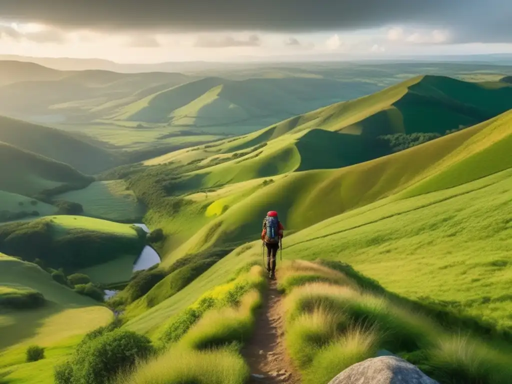 Preparacionismo ante cambio climático: persona observando paisaje verde con determinación