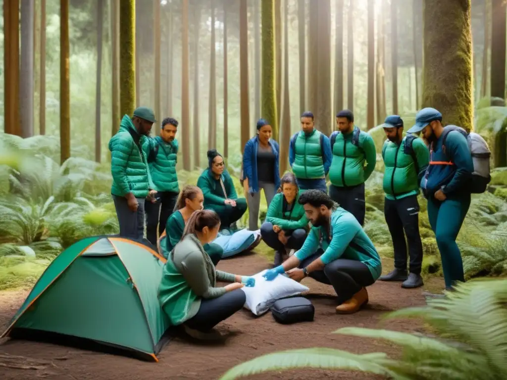 Beneficios cursos preparacionismo: grupo diverso aprendiendo habilidades prácticas al aire libre