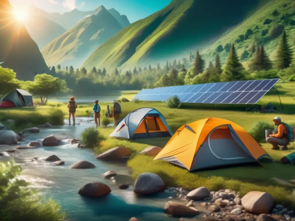 Energía renovable para preppers: paisaje idílico con campamento y paneles solares