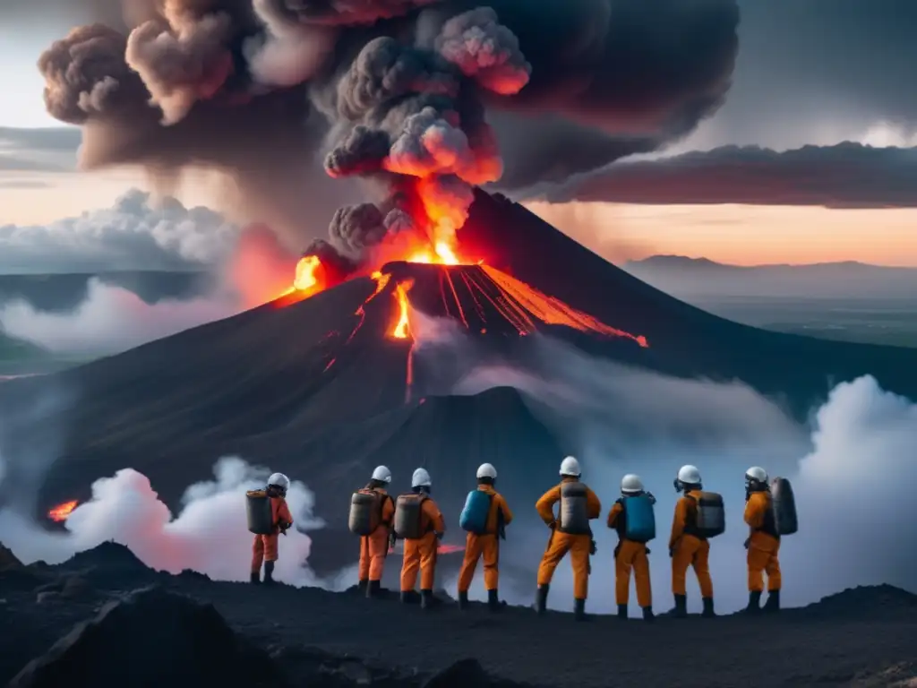 Preparación para erupción volcánica: Guía preppers - Grupo en protección observa volcán activo