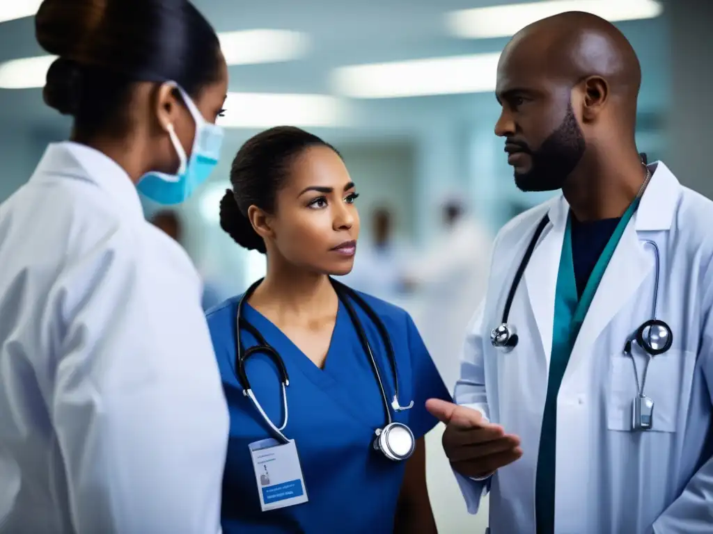 Profesionales de la salud en instalación médica moderna, con equipo avanzado