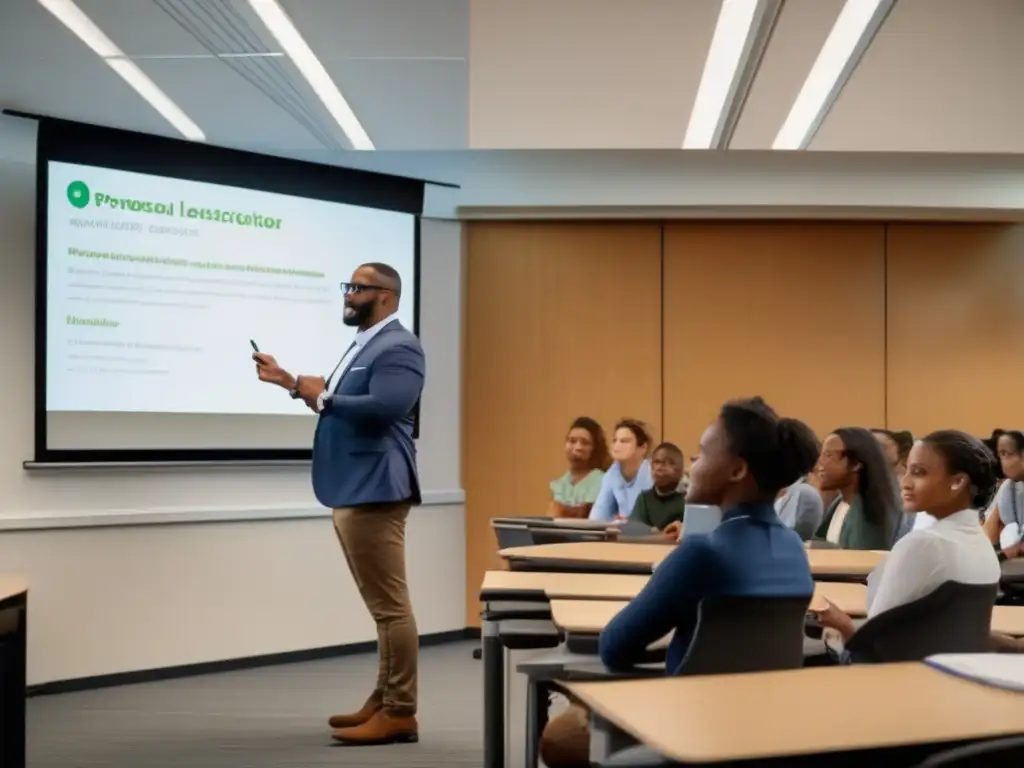 Instructor experto en aula con estudiantes activos