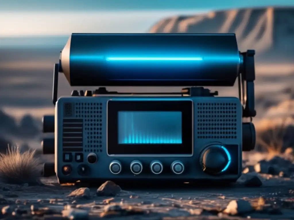 Configuración radio bidireccional apocalipsis con paisaje desolado, esperanza y desafíos