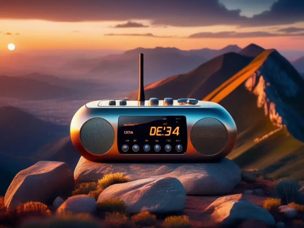 Radio de onda corta para emergencias en paisaje impresionante