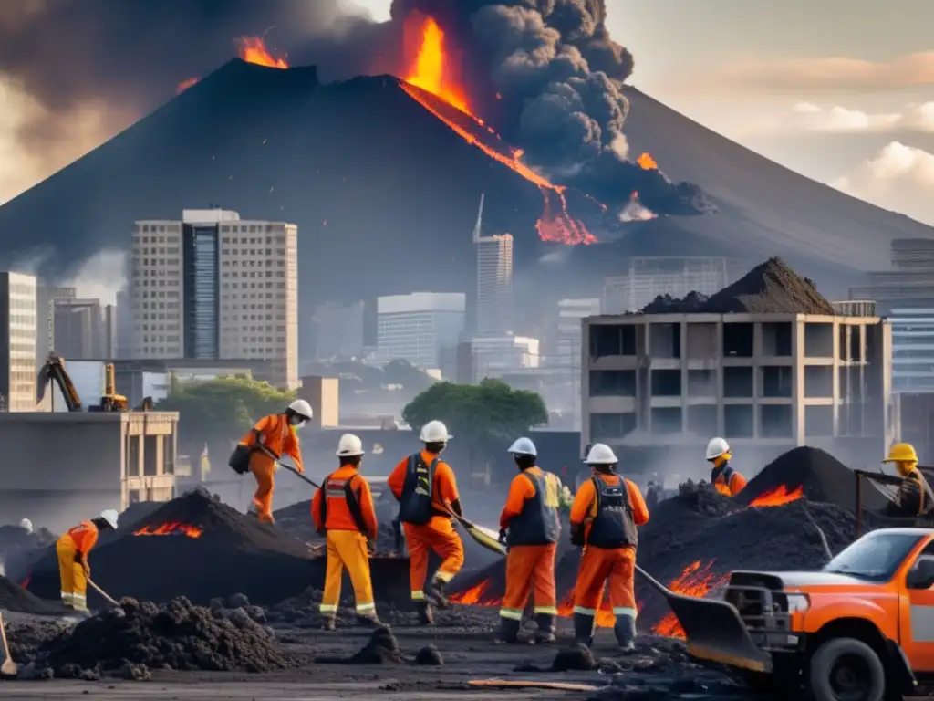 Imagen: Preparación para erupción volcánica, reconstrucción y limpieza en ciudad afectada